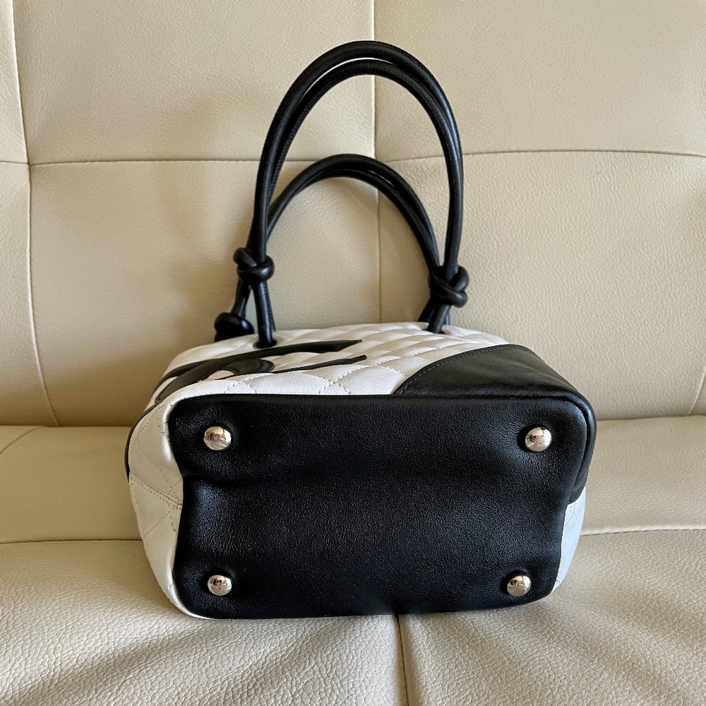 Chanel White Black Quilted Cambon Mini Tote Bag - Picture 10 of 13